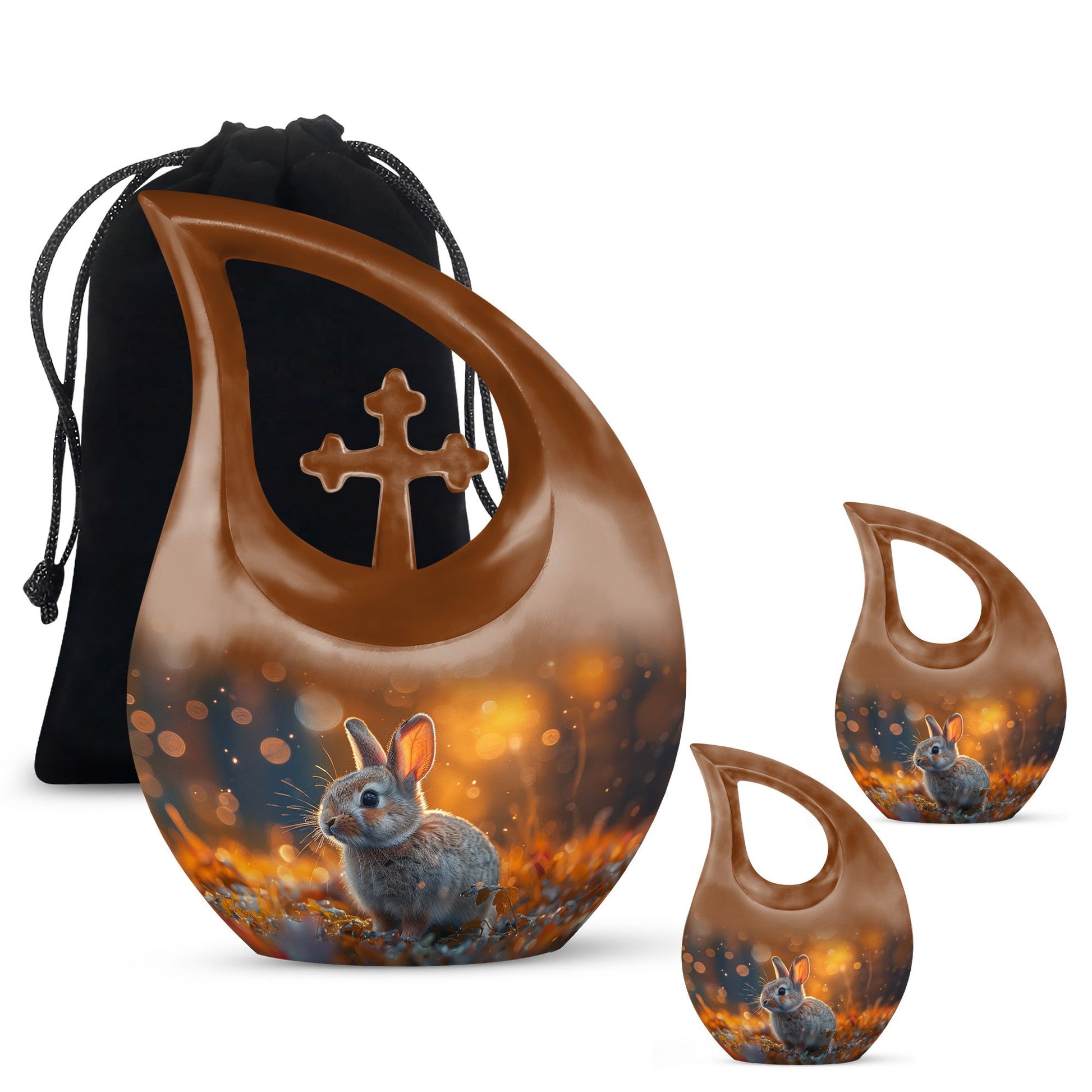 Golden Bunny Cremation Urn- Large Decorative Rabbit Urn For Ashes