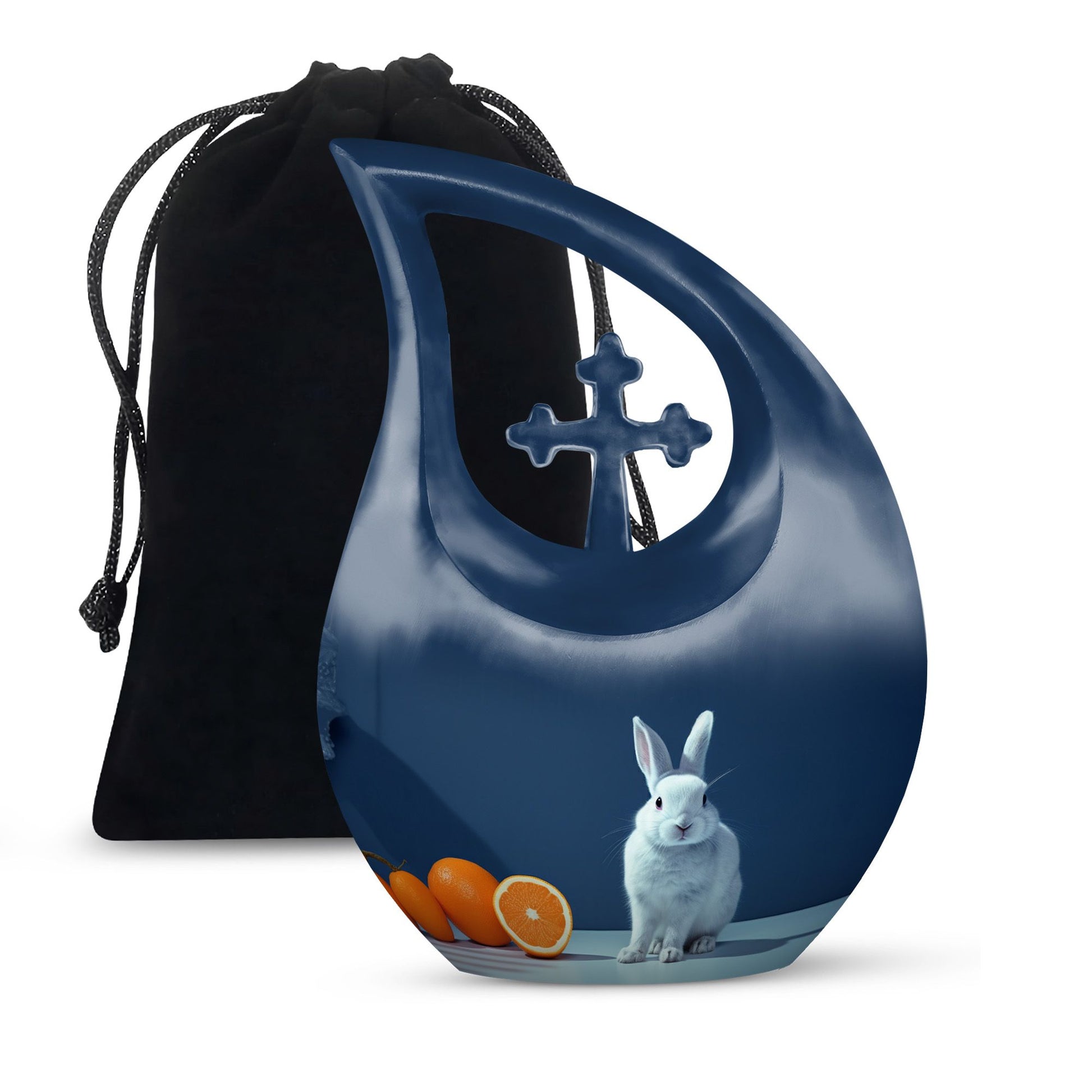 10-inch Citrus White Bunny Cross Drop memorial urn 