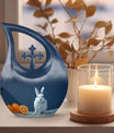 10-inch Citrus White Bunny Cross Drop memorial urn 