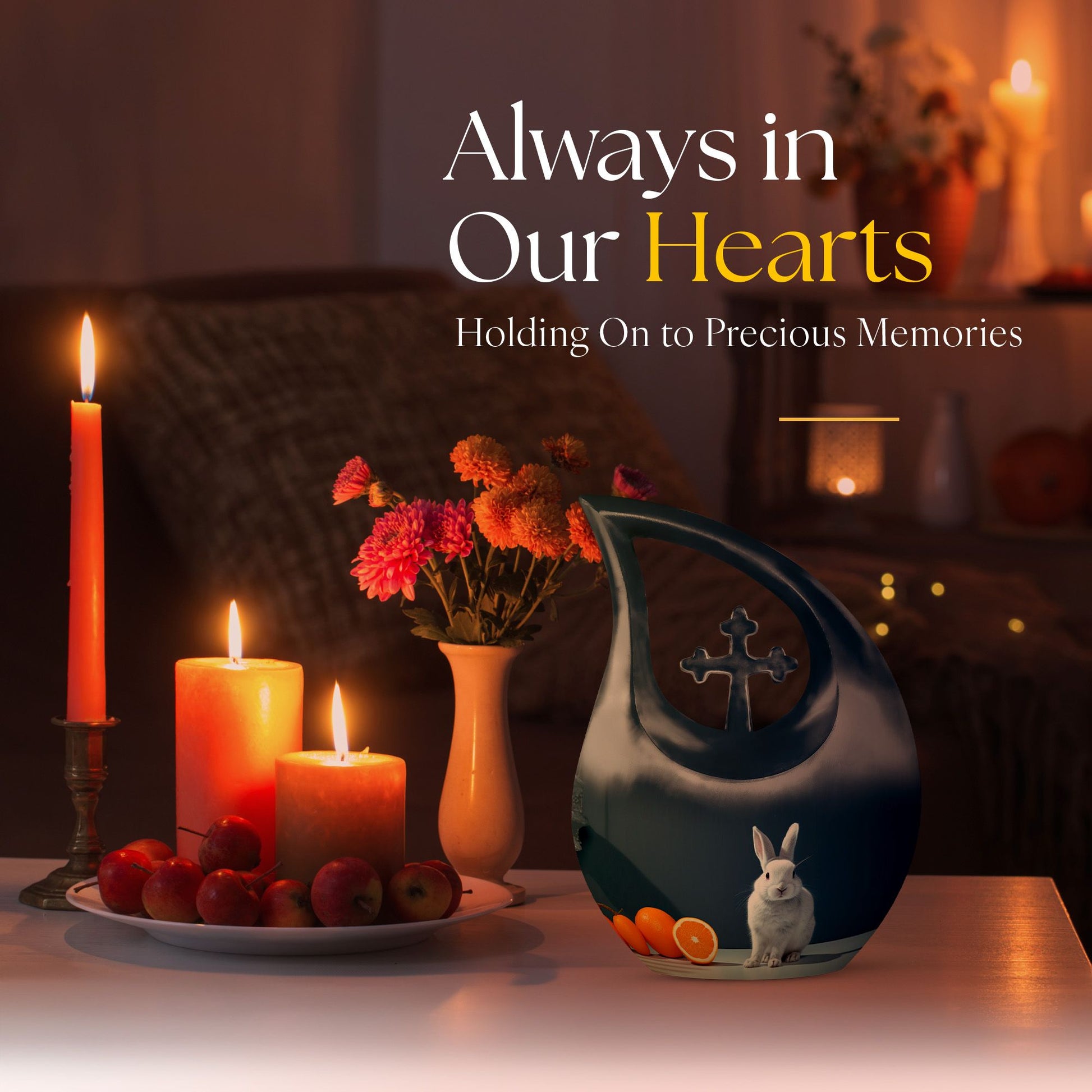 10-inch Citrus White Bunny Cross Drop memorial urn 