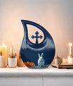 10-inch Citrus White Bunny Cross Drop memorial urn 