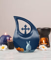 10-inch Citrus White Bunny Cross Drop memorial urn 