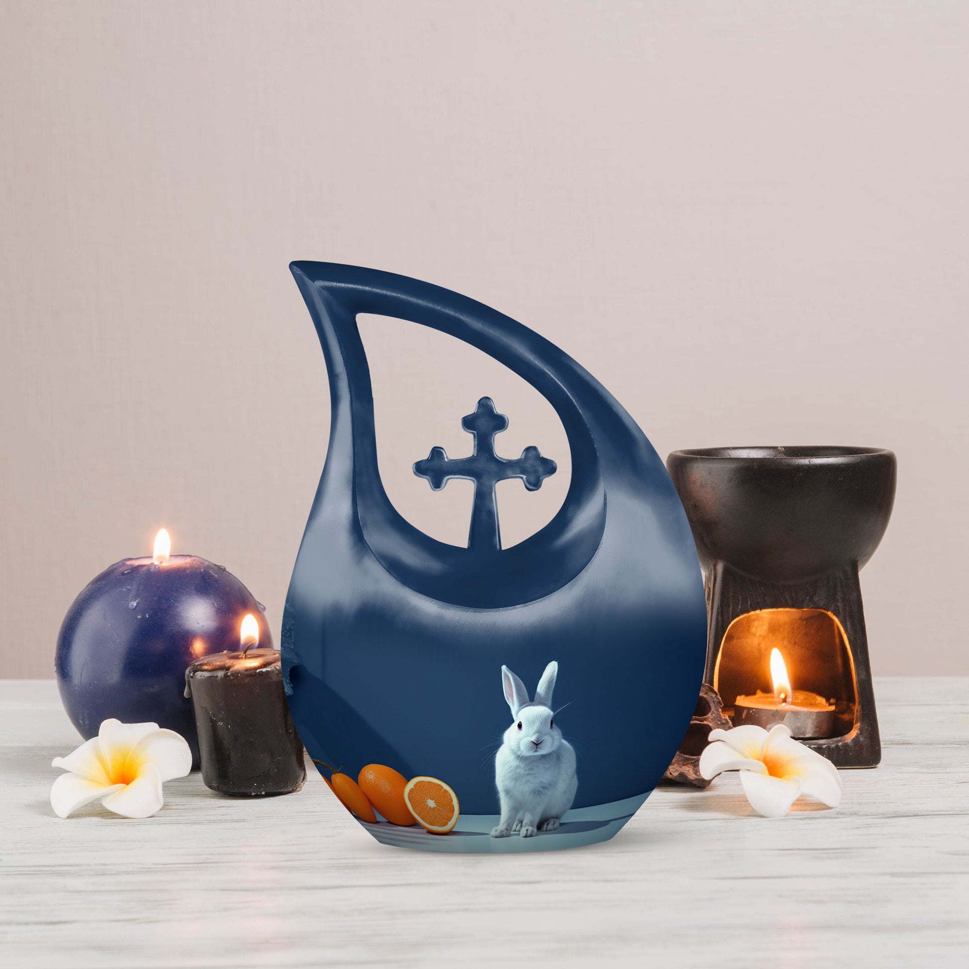 10-inch Citrus White Bunny Cross Drop memorial urn 