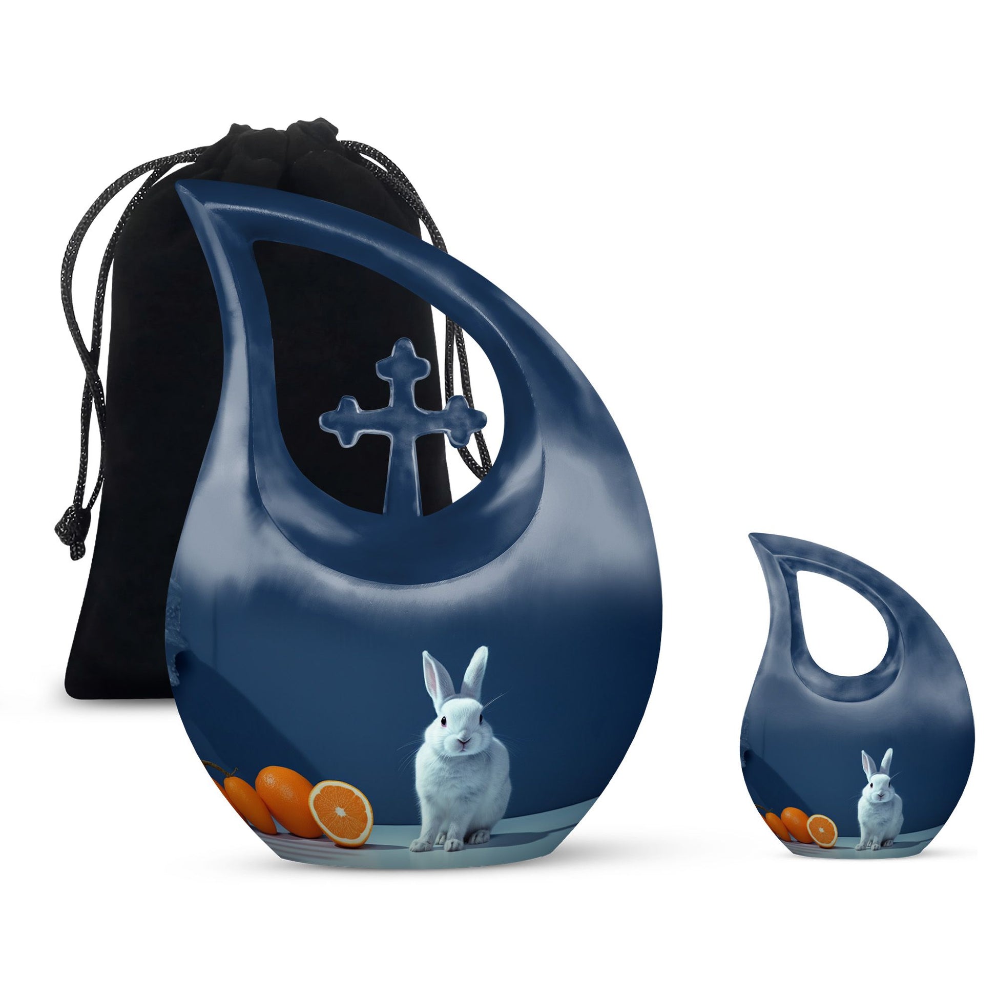 10-inch Citrus White Bunny Cross Drop memorial urn 