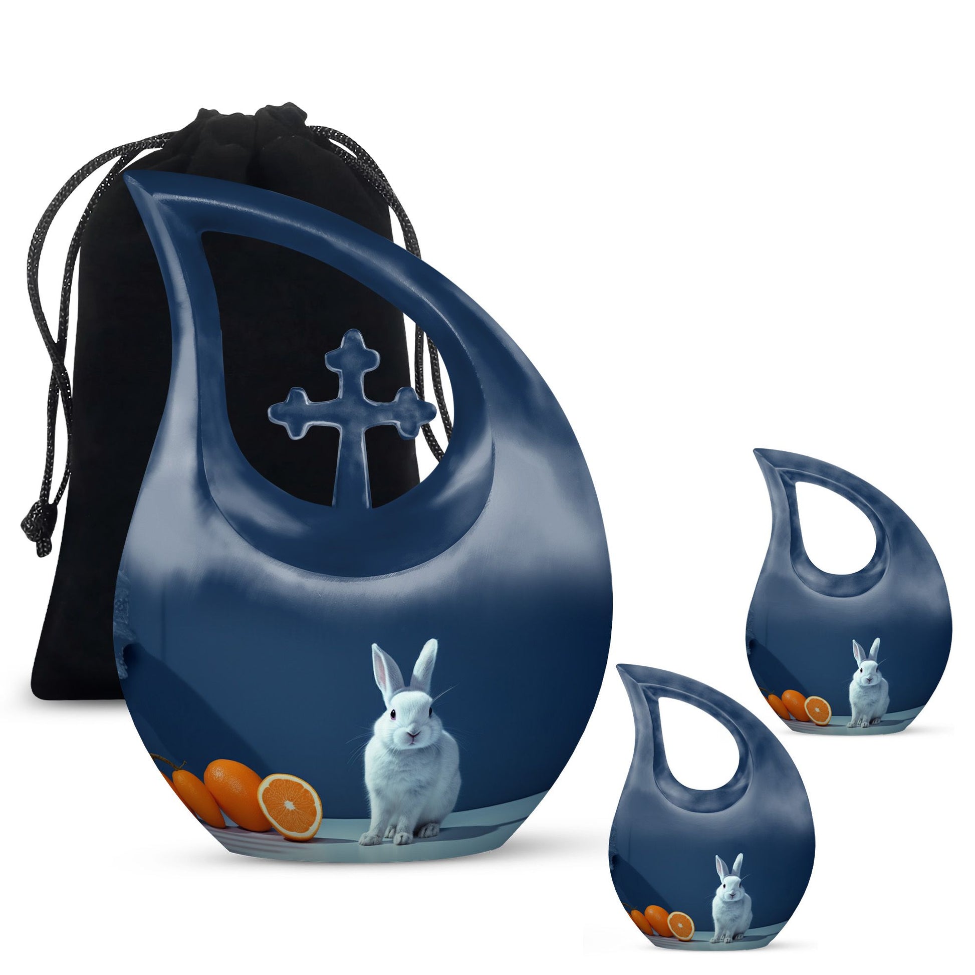 10-inch Citrus White Bunny Cross Drop memorial urn 