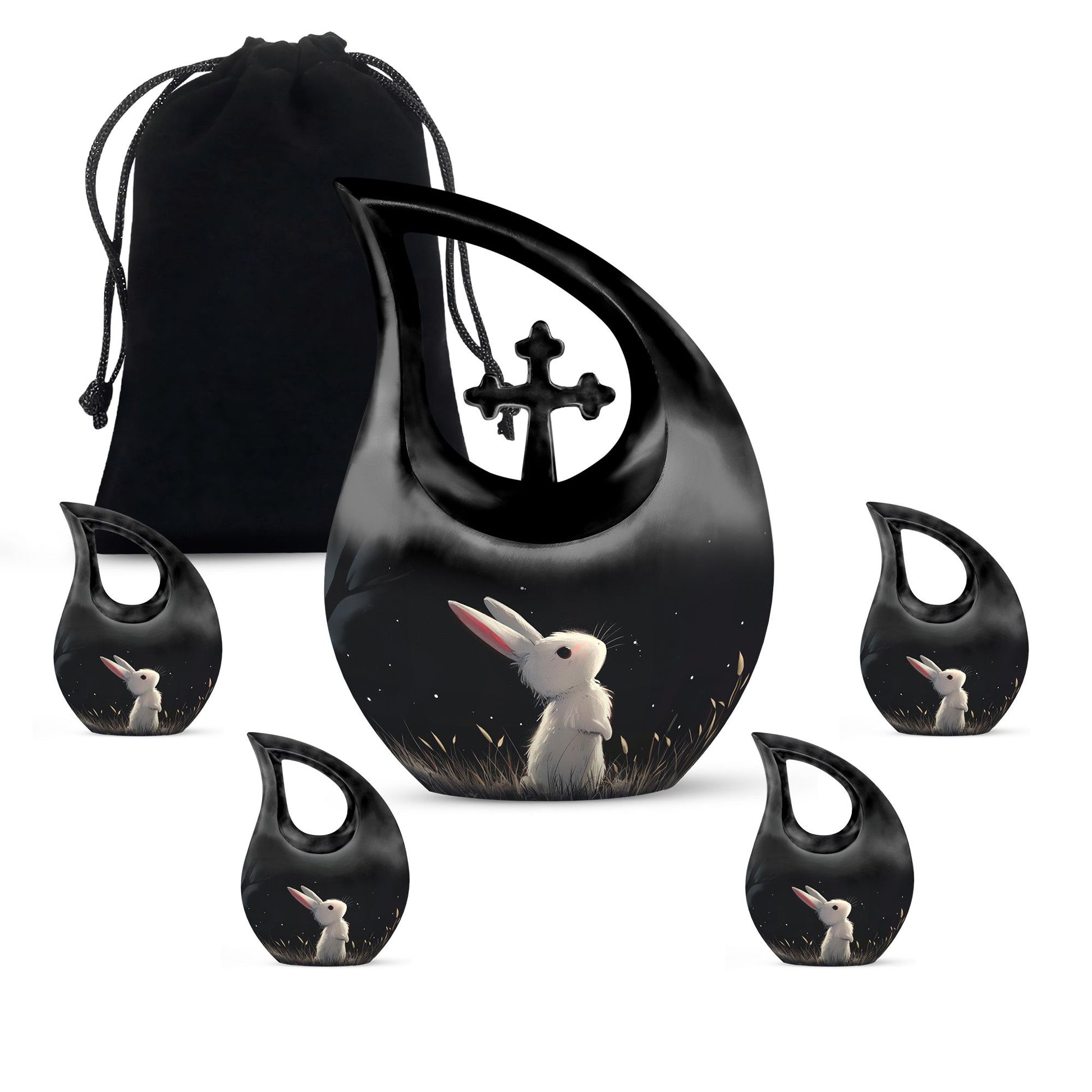 Black Baby Bunny Cremation Urn - Mini Urns For Pet Ashes