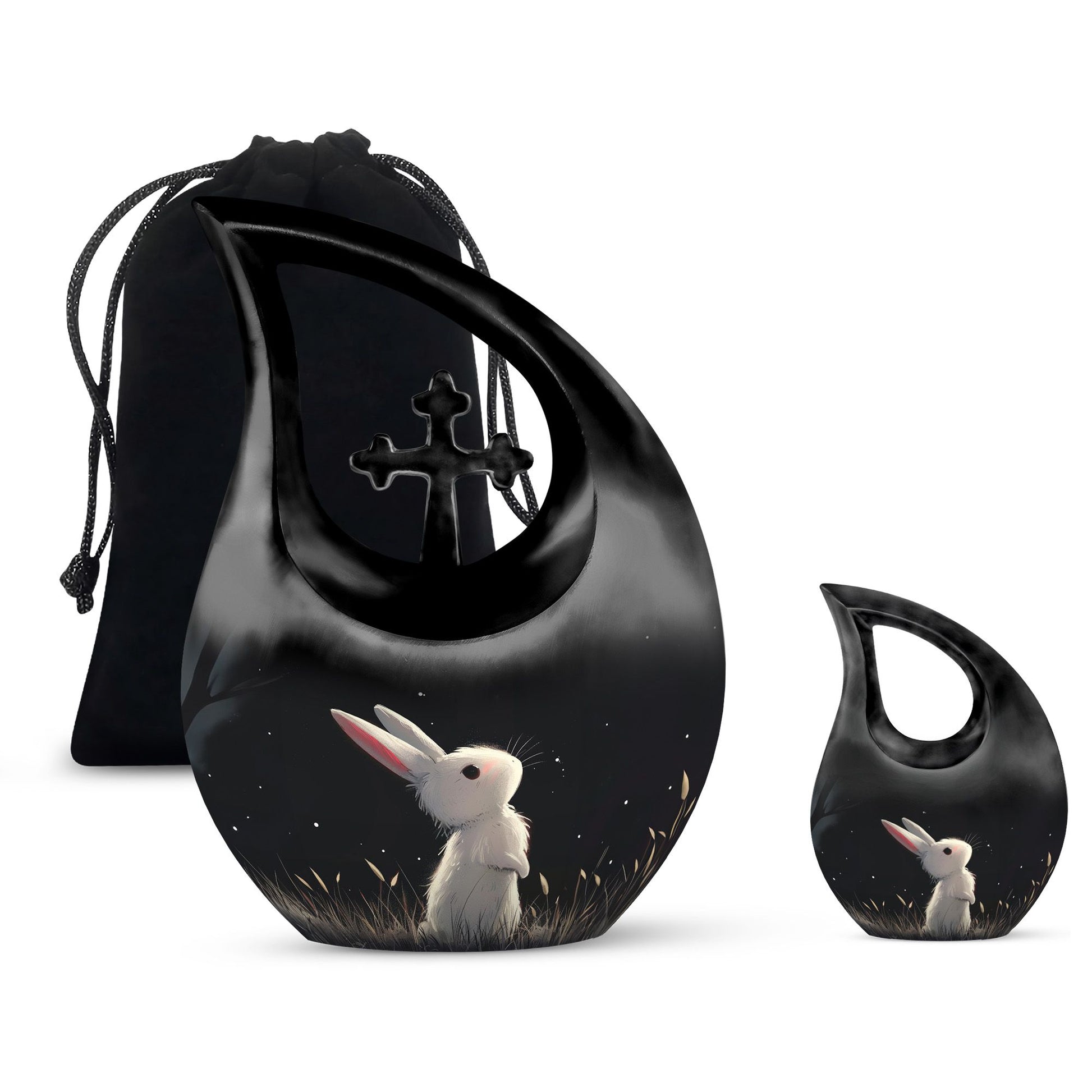 Black Baby Bunny Cremation Urn - Mini Urns For Pet Ashes