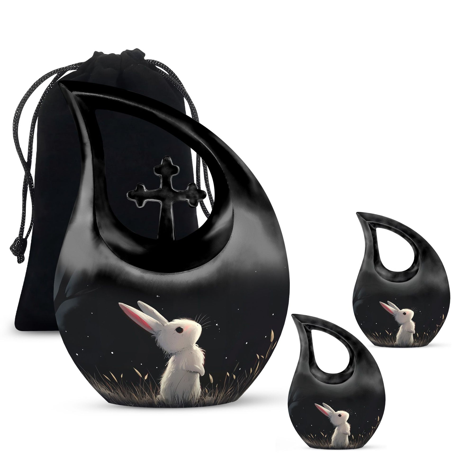 Black Baby Bunny Cremation Urn - Mini Urns For Pet Ashes