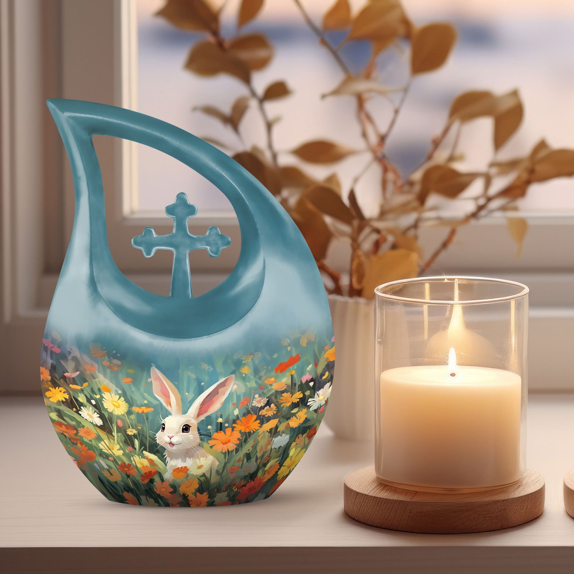 Colorful Flowers Rabbit Cremation Urn,