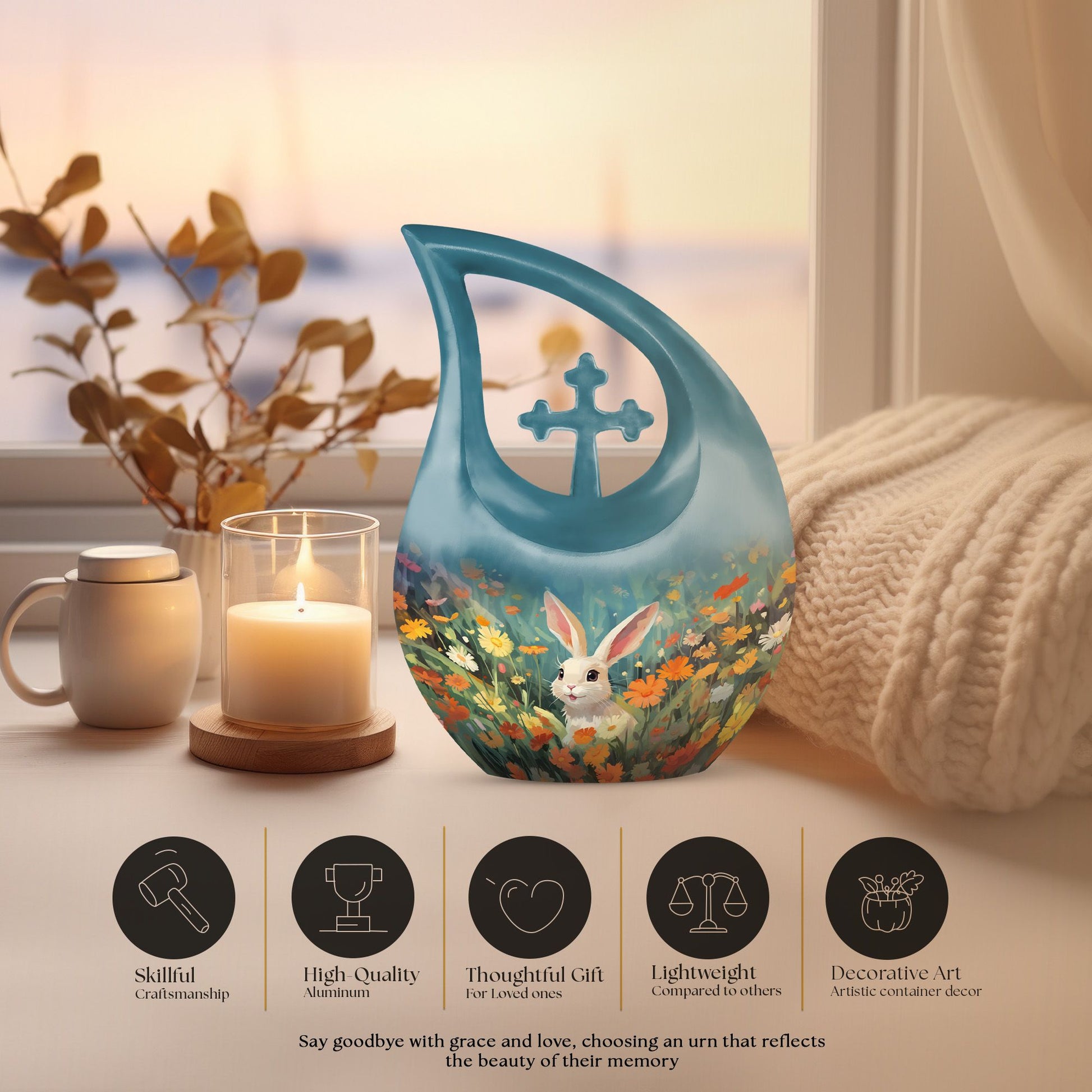 Colorful Flowers Rabbit Cremation Urn,