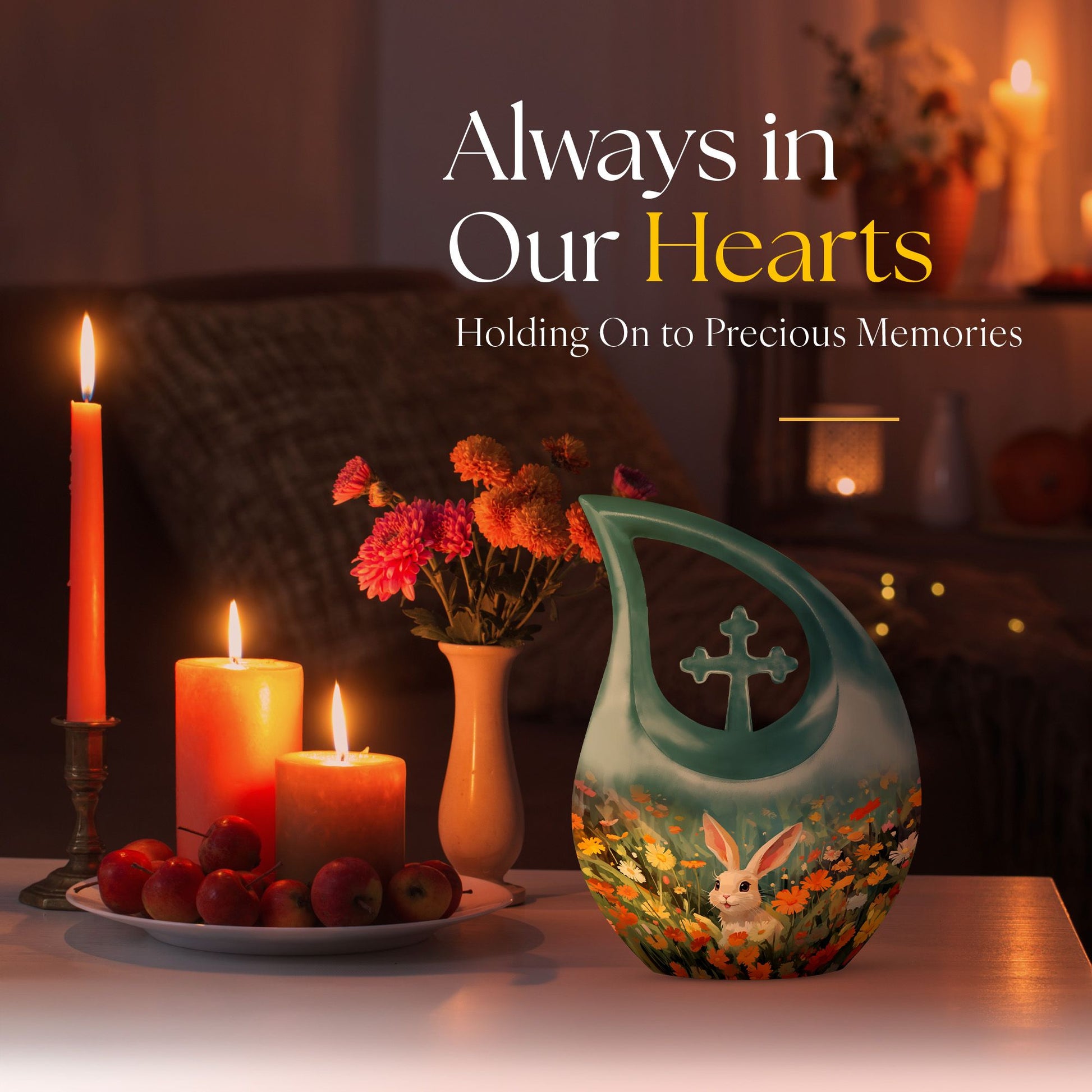 Colorful Flowers Rabbit Cremation Urn,