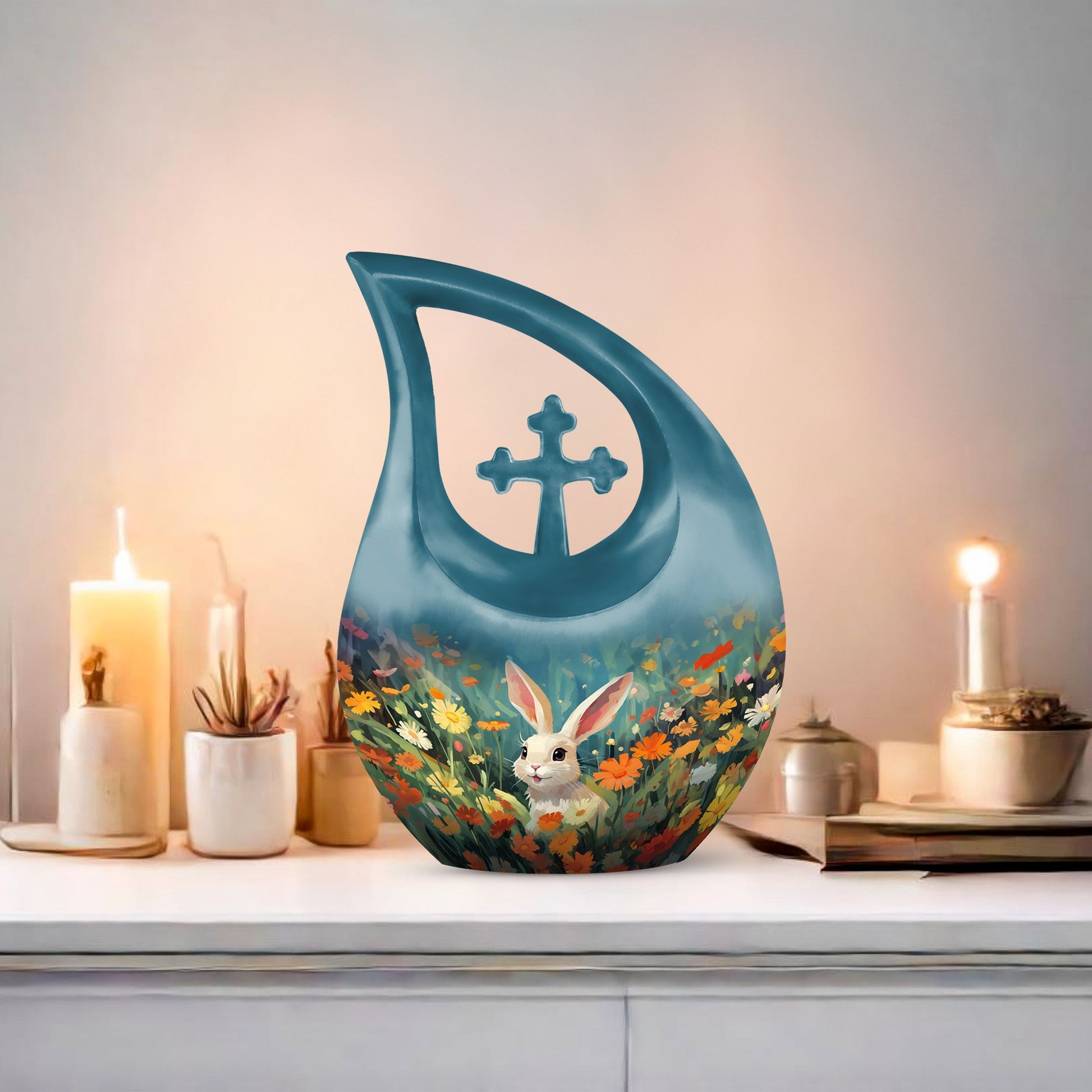 Colorful Flowers Rabbit Cremation Urn,