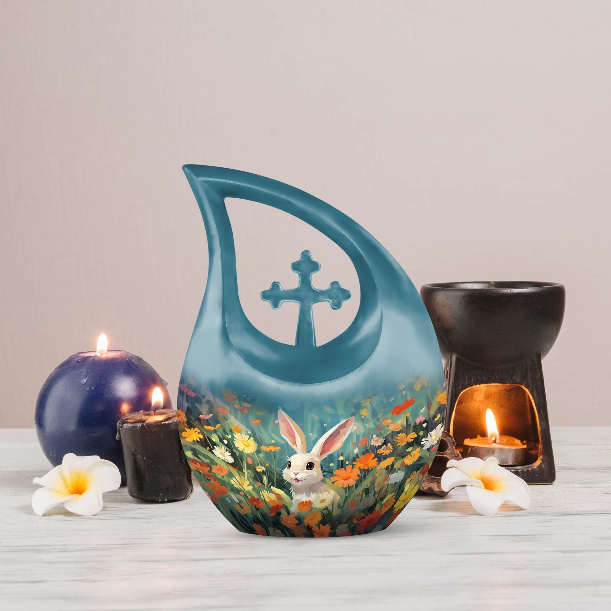Colorful Flowers Rabbit Cremation Urn,