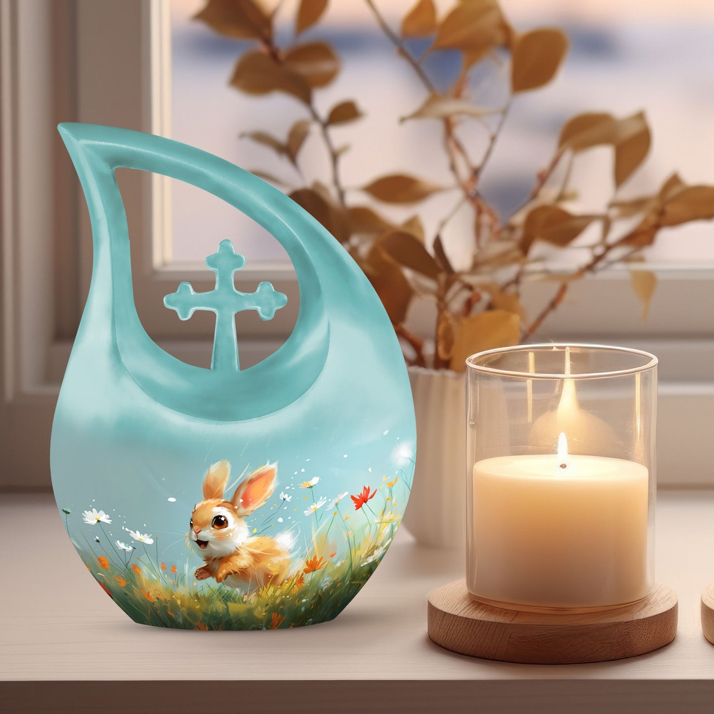 Joyful Meadow Bunny Cross Drop large urn 