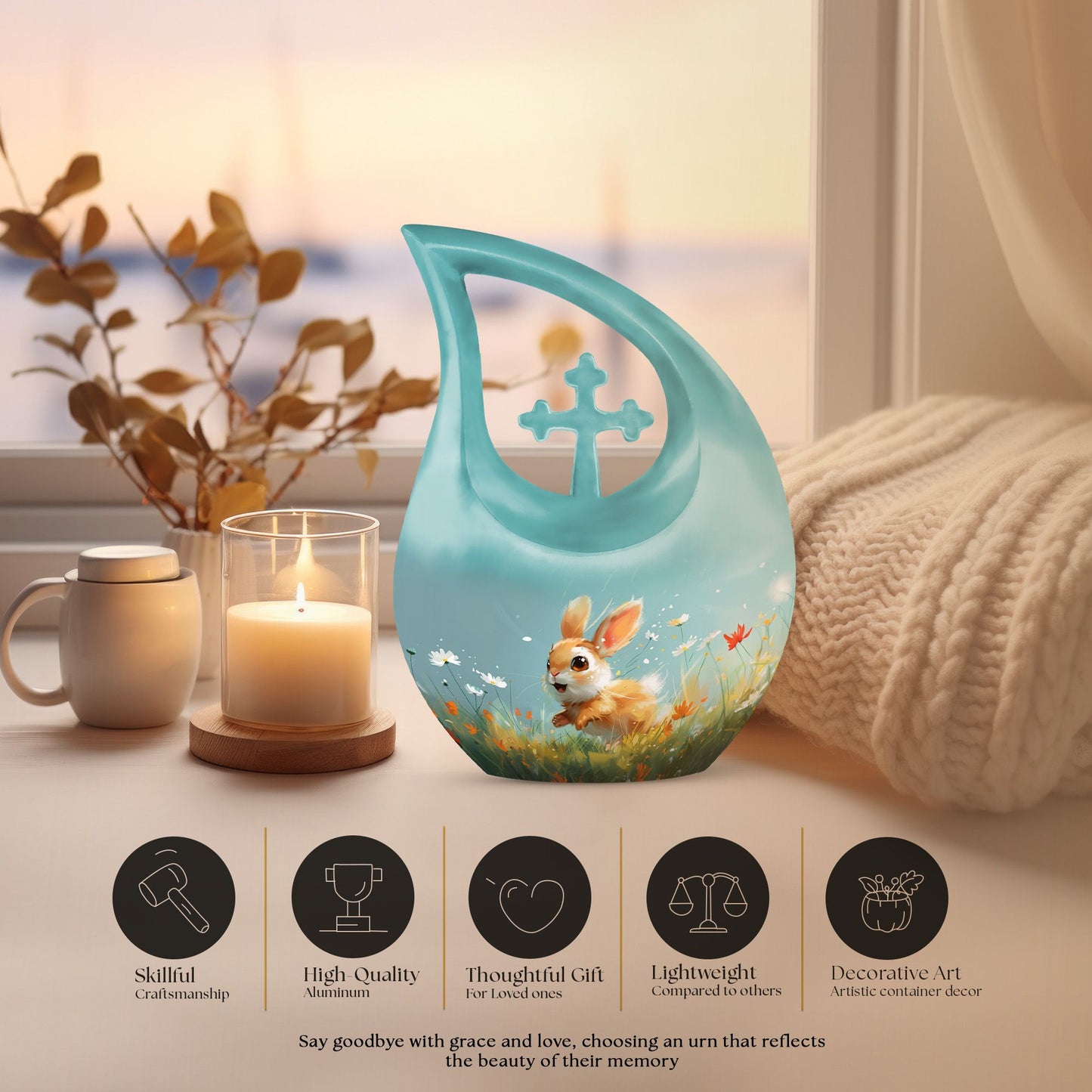 Joyful Meadow Bunny Cross Drop large urn 