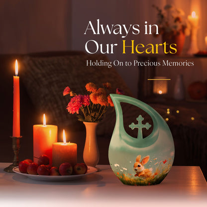 Joyful Meadow Bunny Cross Drop large urn 