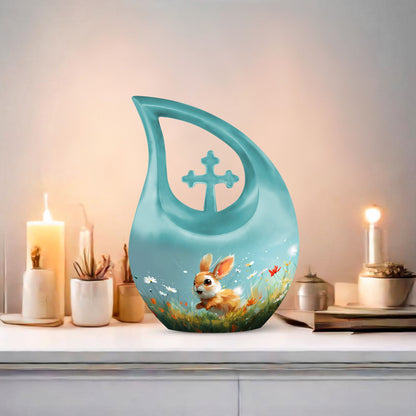 Joyful Meadow Bunny Cross Drop large urn 