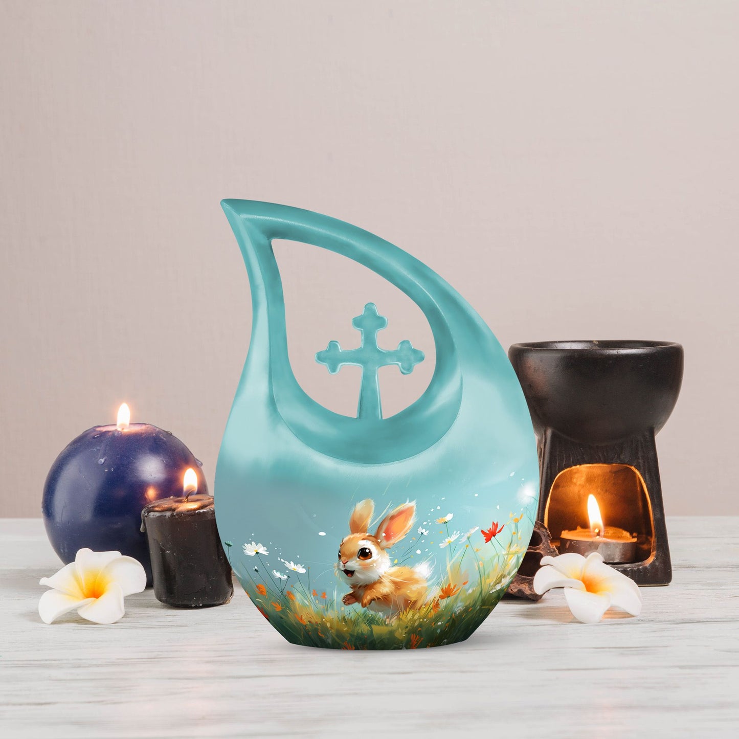 Joyful Meadow Bunny Cross Drop large urn 