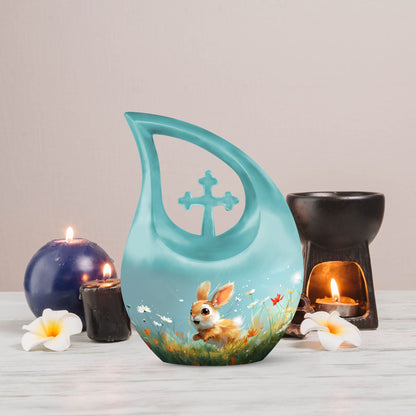 Joyful Meadow Bunny Cross Drop large urn 