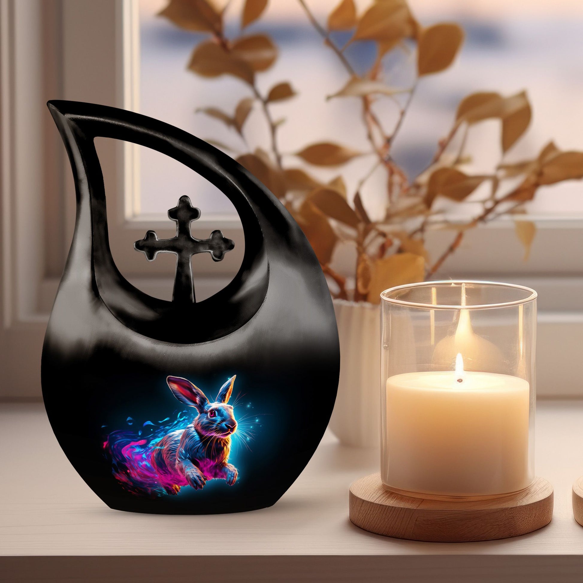 Vibrant Nebula Bunny 10 inch Large Urn 