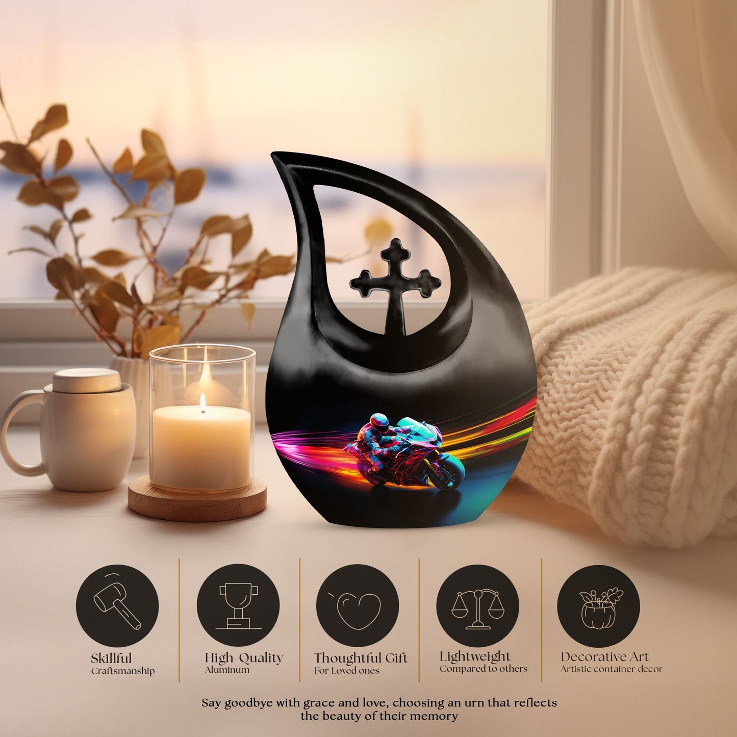 10 Inch Speed Light Racer themed Aluminium Cross Drop Urn