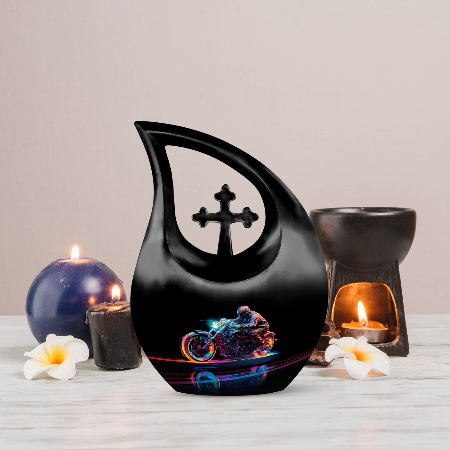 Neon Streak Biker Cross Drop Memorial Urn,
