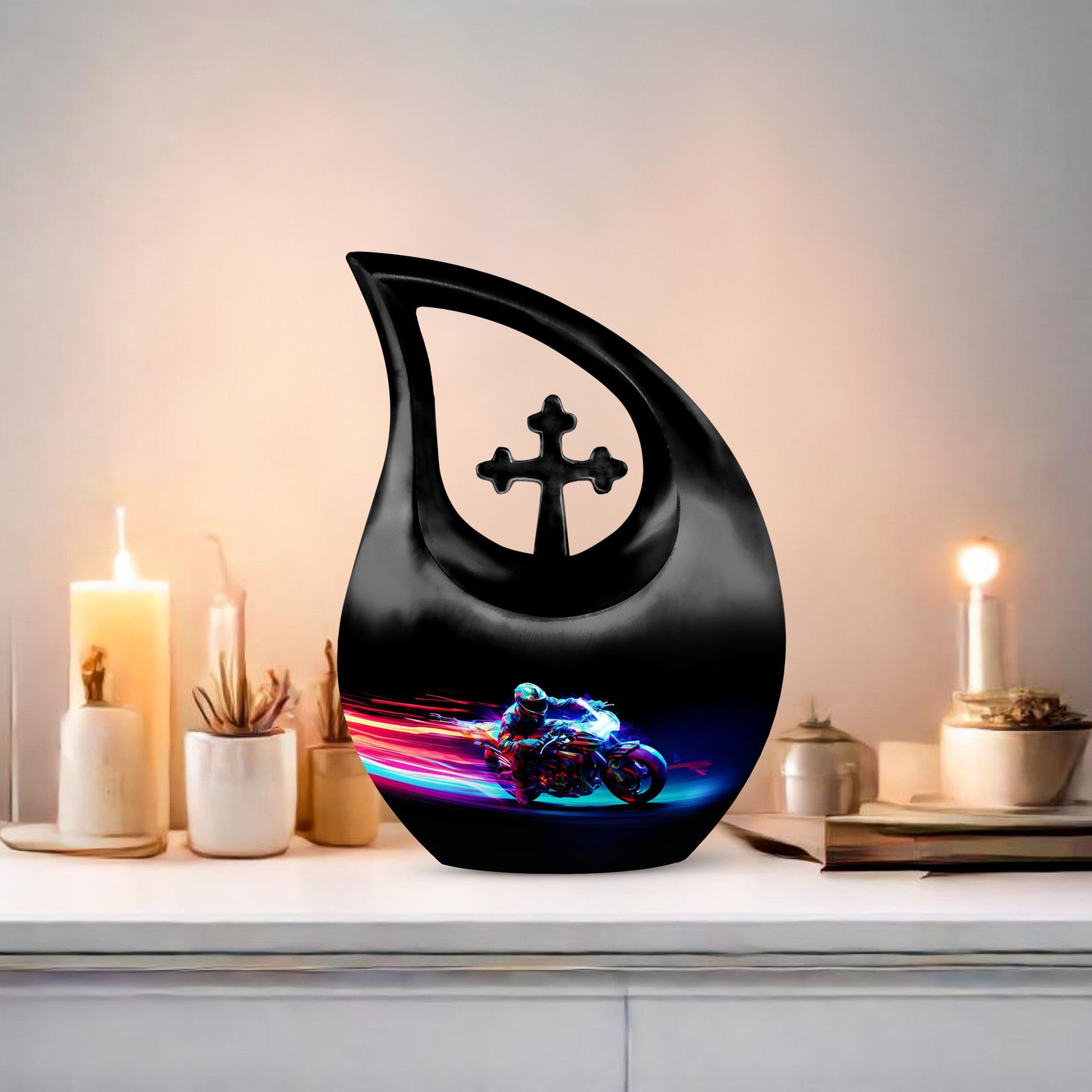 Racing Flame Motorbike themed Cross Drop design 