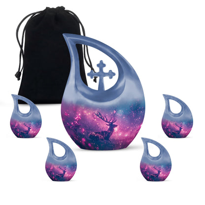Purple Personalized Deer Cremation Urn for Human Ashes - 10-inch, 200 cu in - Yatskia