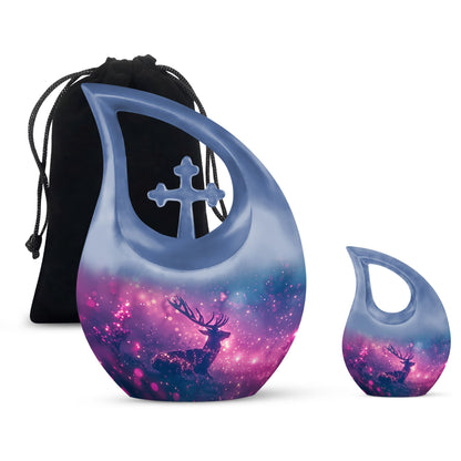 Purple Personalized Deer Cremation Urn for Human Ashes - 10-inch, 200 cu in - Yatskia