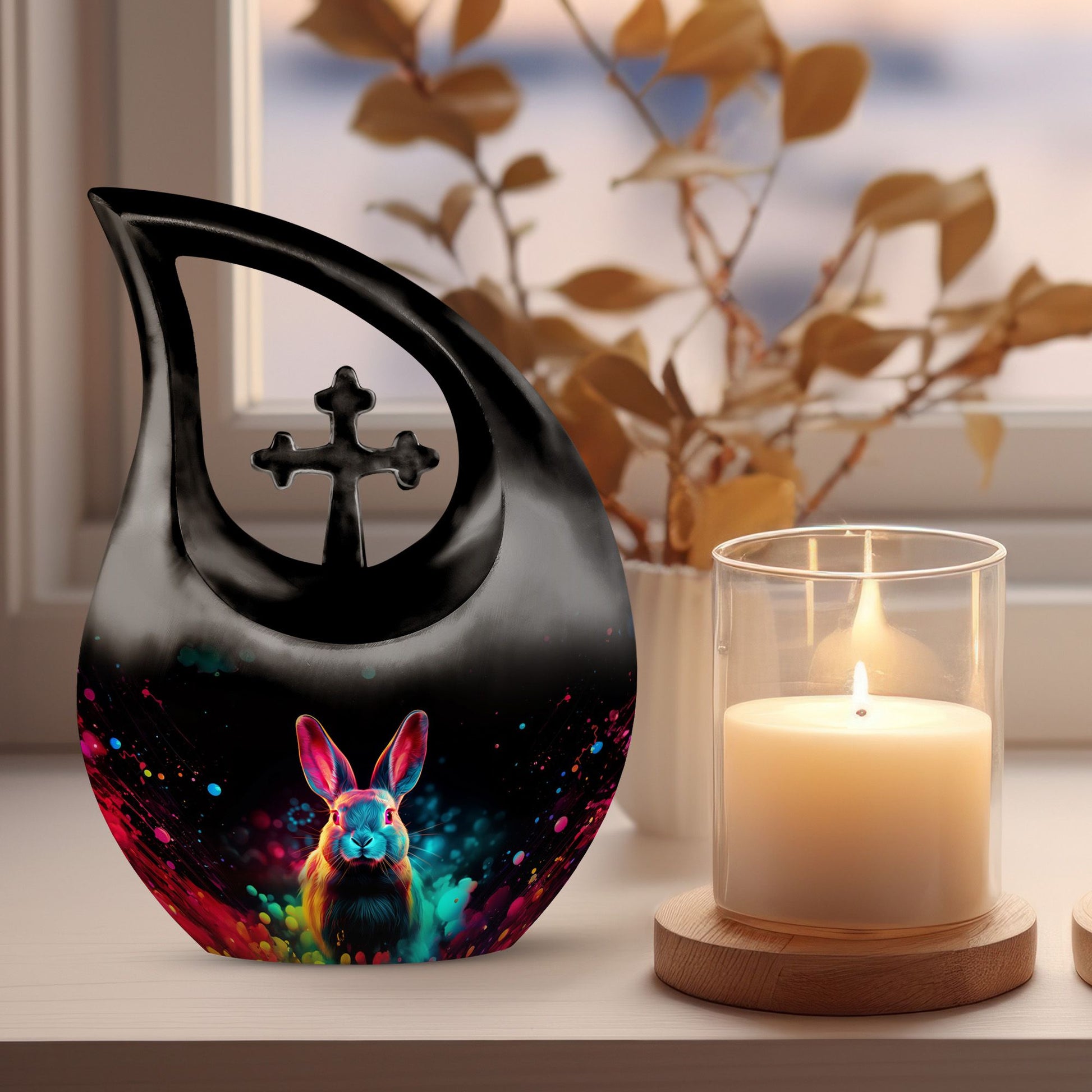 Galactic Color Burst, Cross Drop design large memorial urn, 