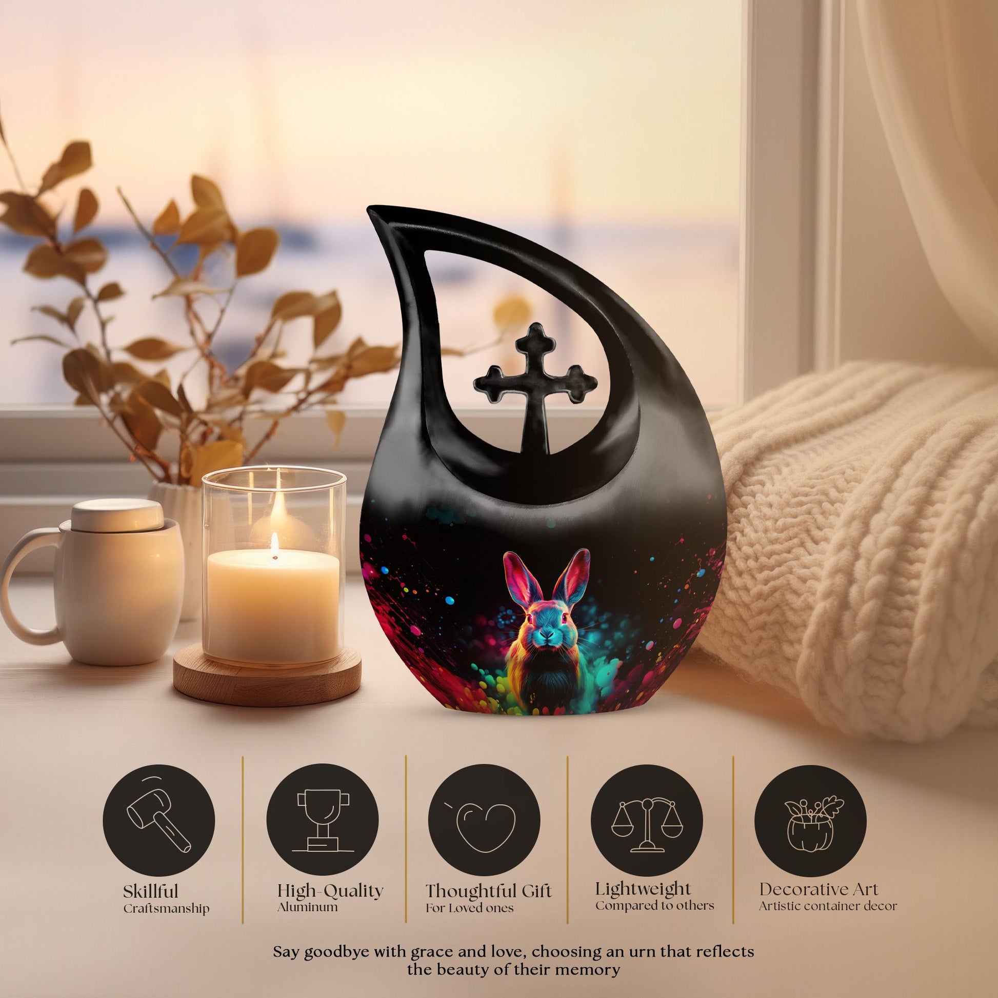 Galactic Color Burst, Cross Drop design large memorial urn, 