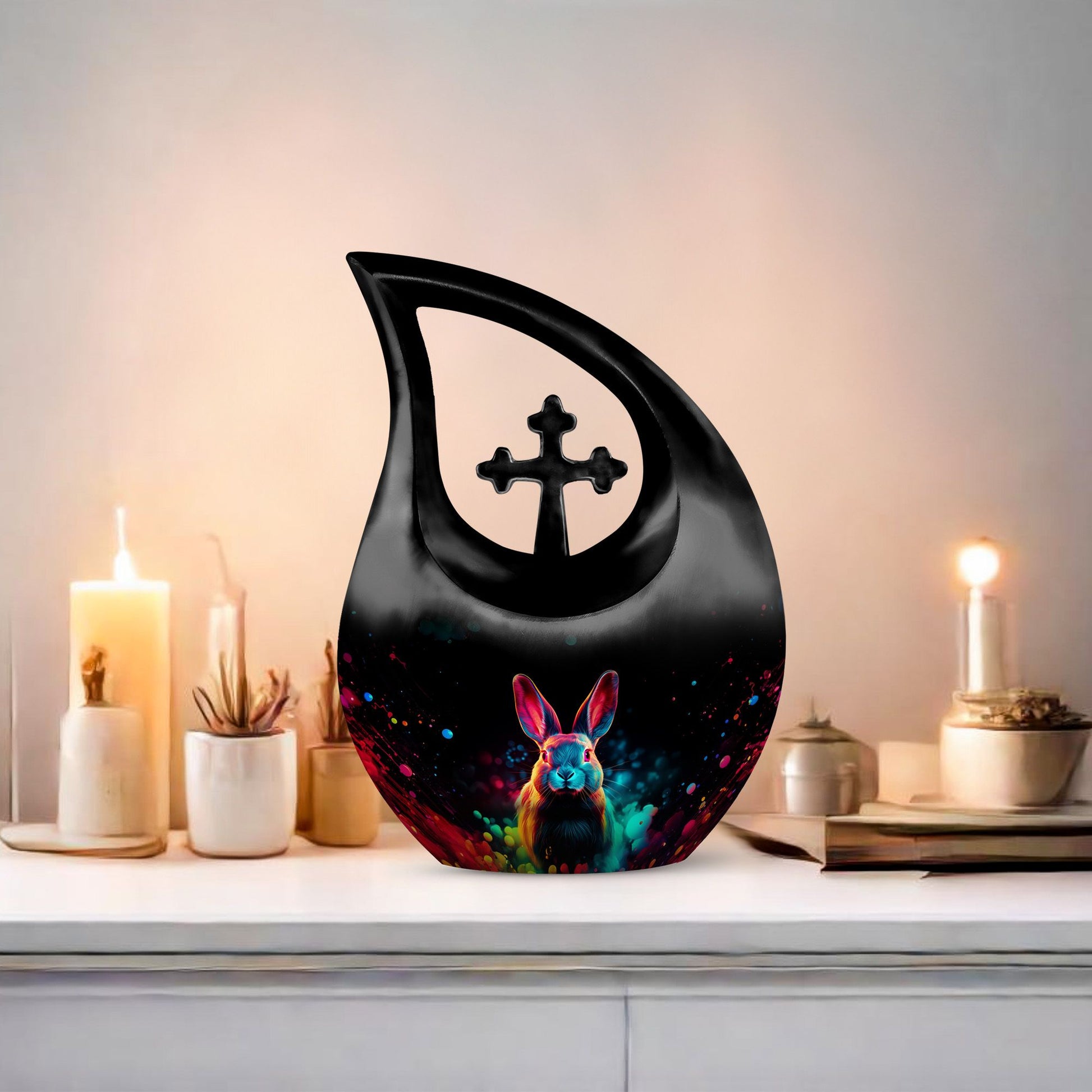 Galactic Color Burst, Cross Drop design large memorial urn, 