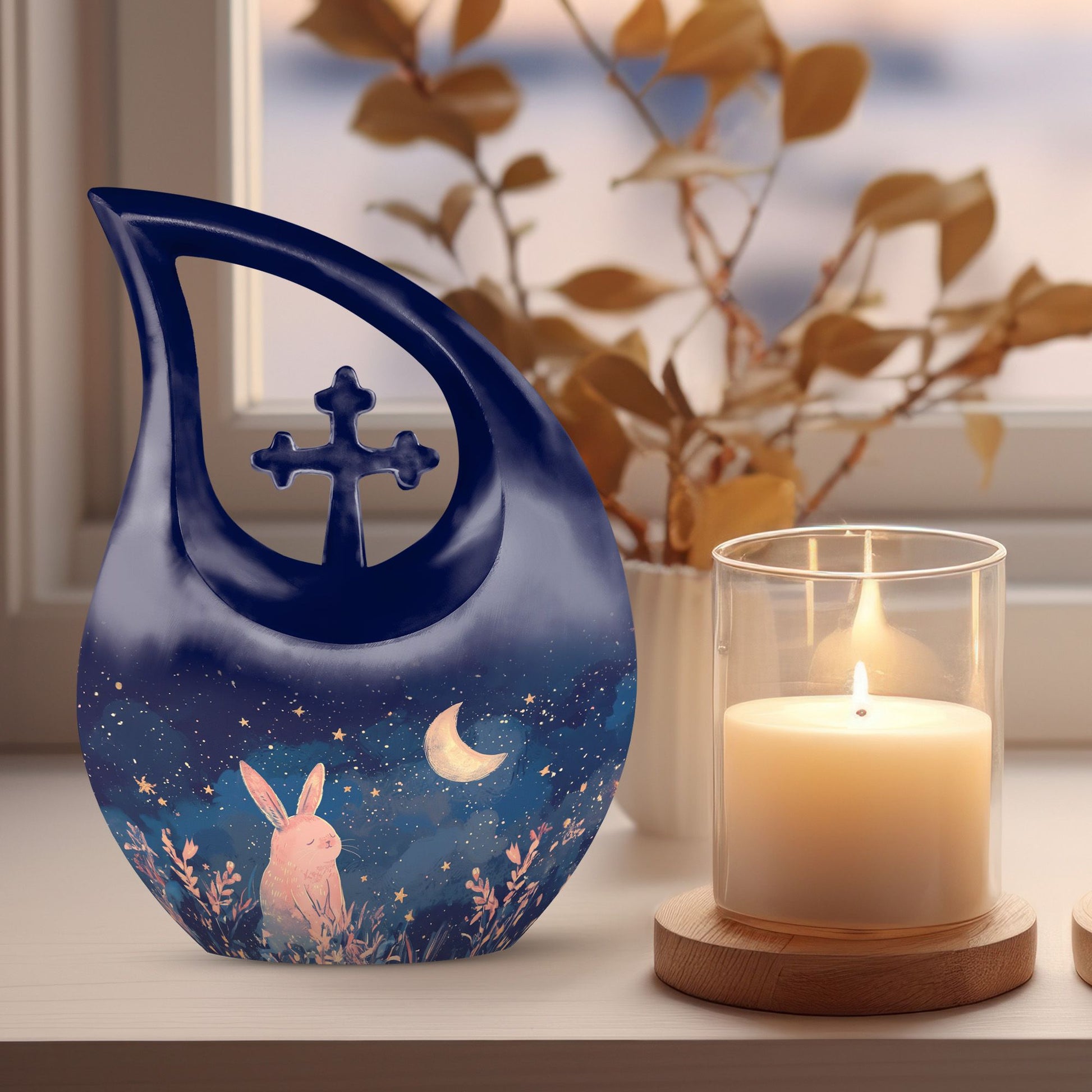 Starry Night Rabbit themed Cross Drop Large Urn