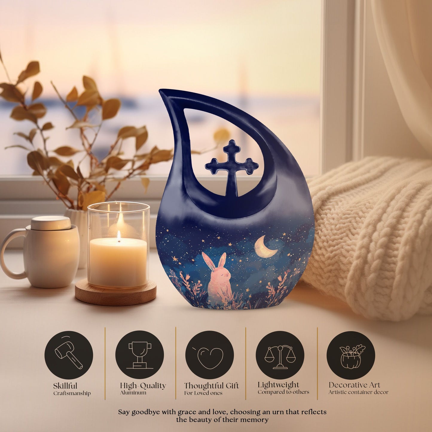 Starry Night Rabbit themed Cross Drop Large Urn