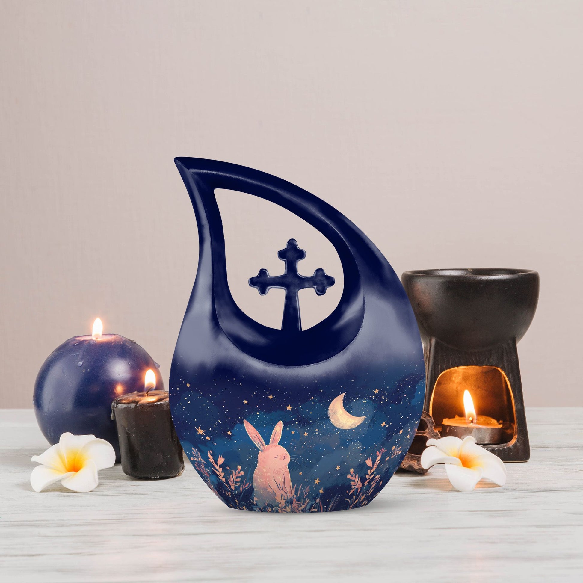 Starry Night Rabbit themed Cross Drop Large Urn