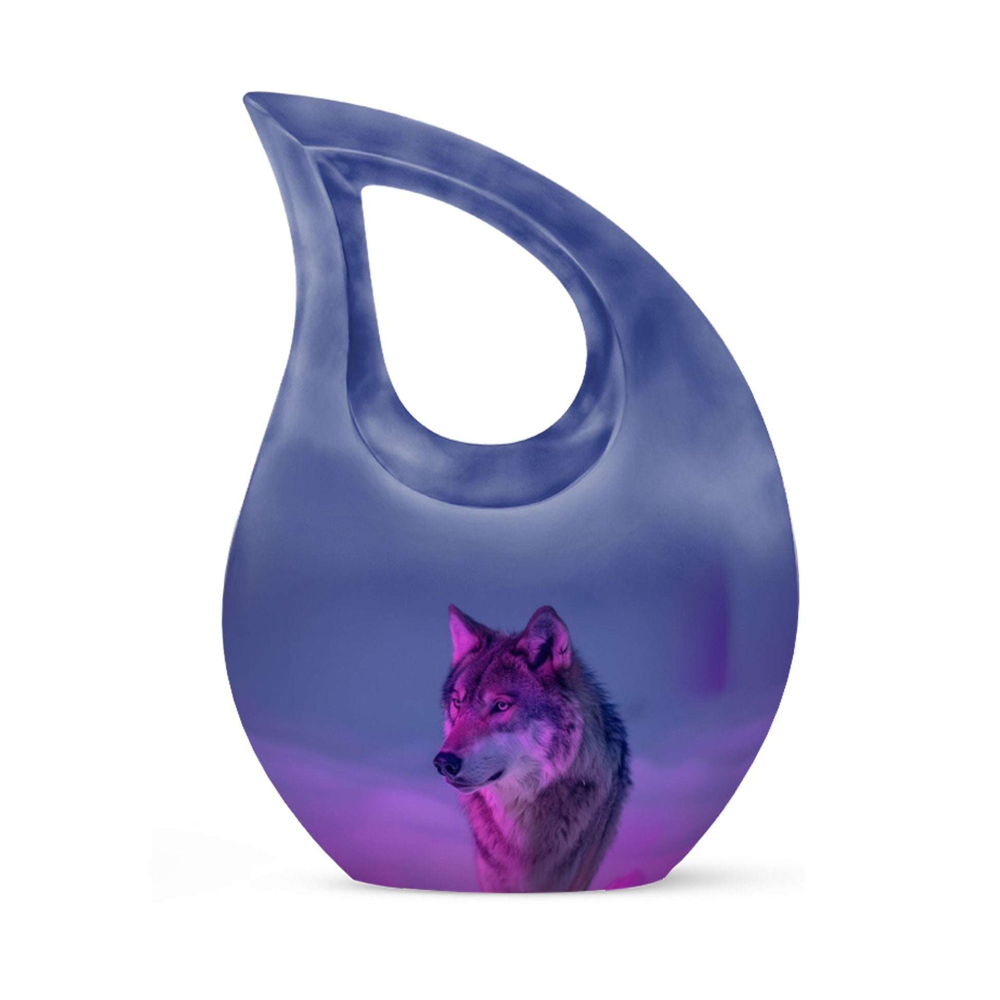 Wolf Cremation Urn for Ashes - Purple Wolf Design Memorial Urn