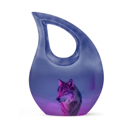 Purple Personalized Wolf Cremation Urn for Human Ashes - 10-inch, 200 cu in - Yatskia