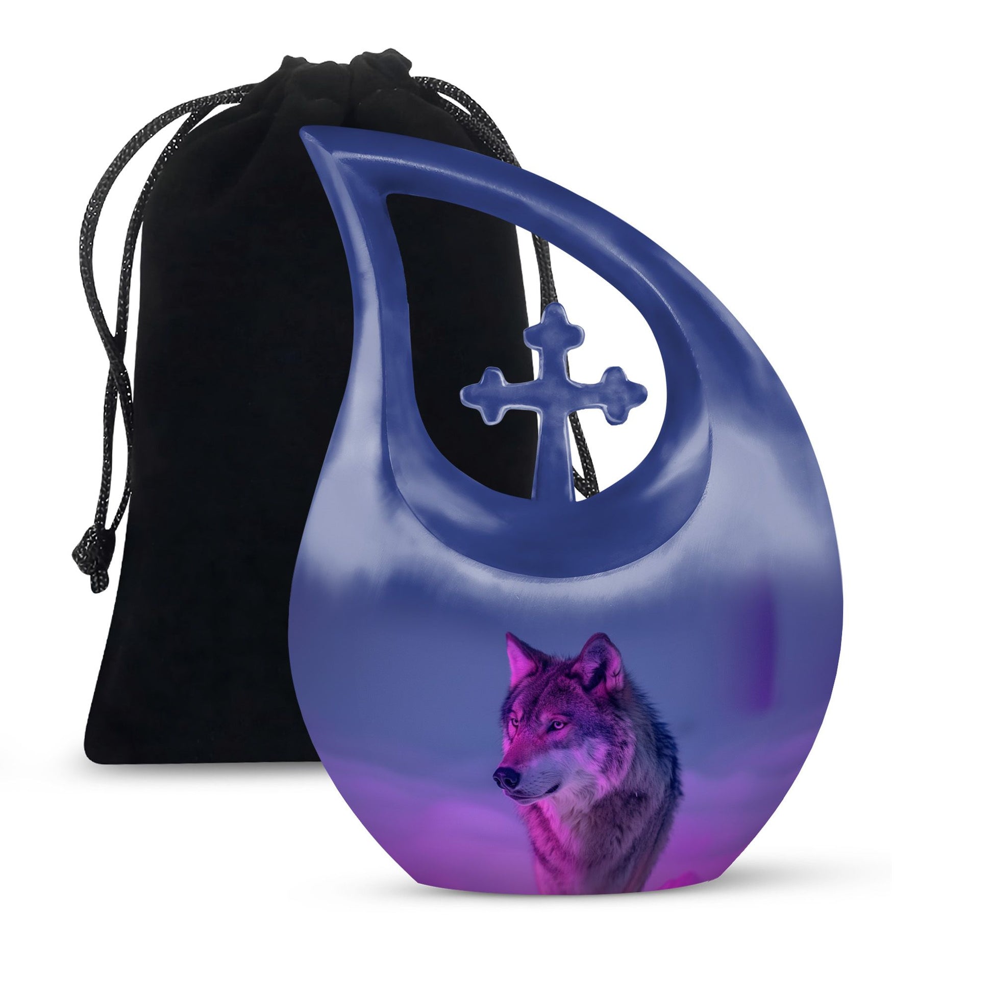 Wolf Cremation Urn for Ashes - Purple Wolf Design Memorial Urn
