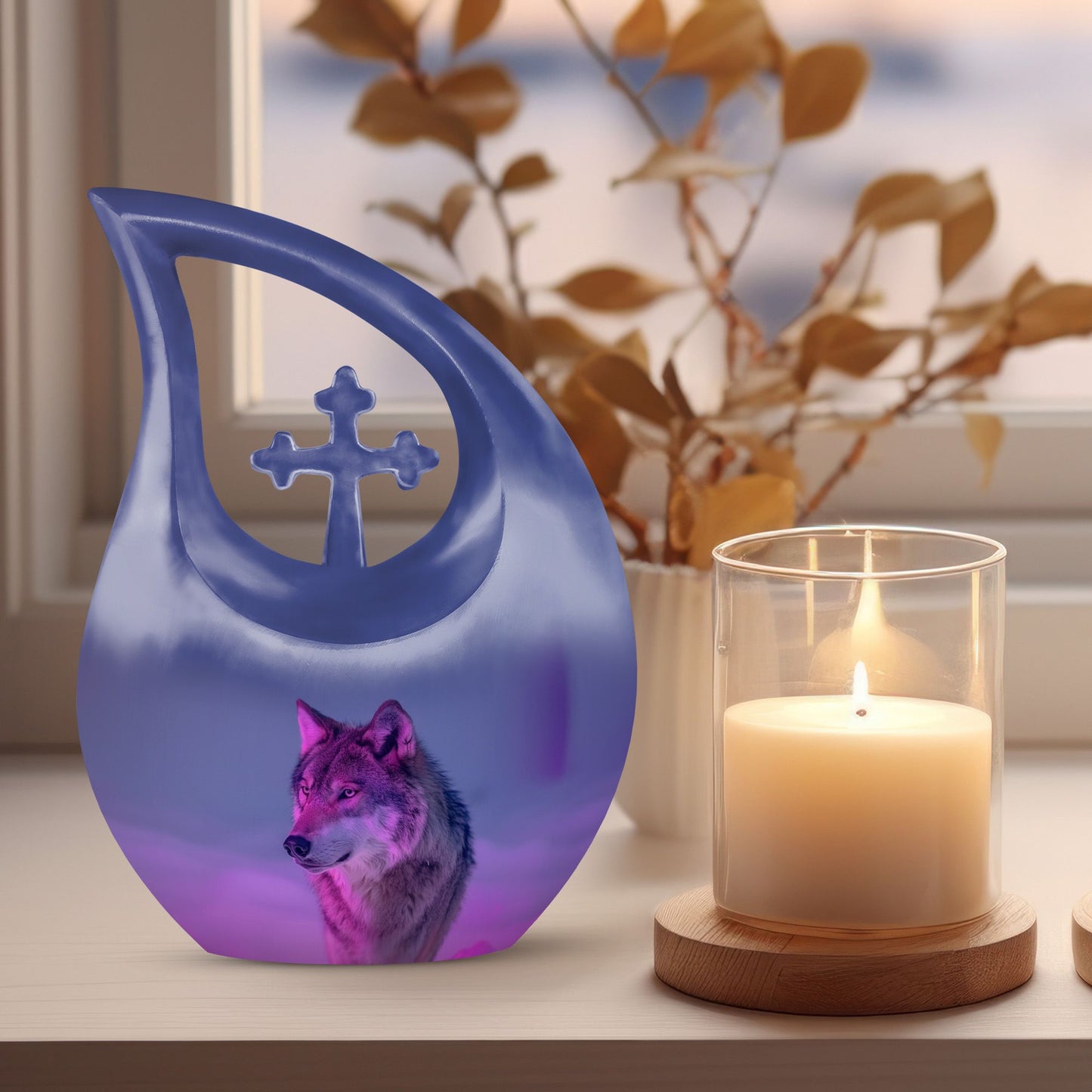 10-inch Arctic Neon Vigil Cross Drop urn,