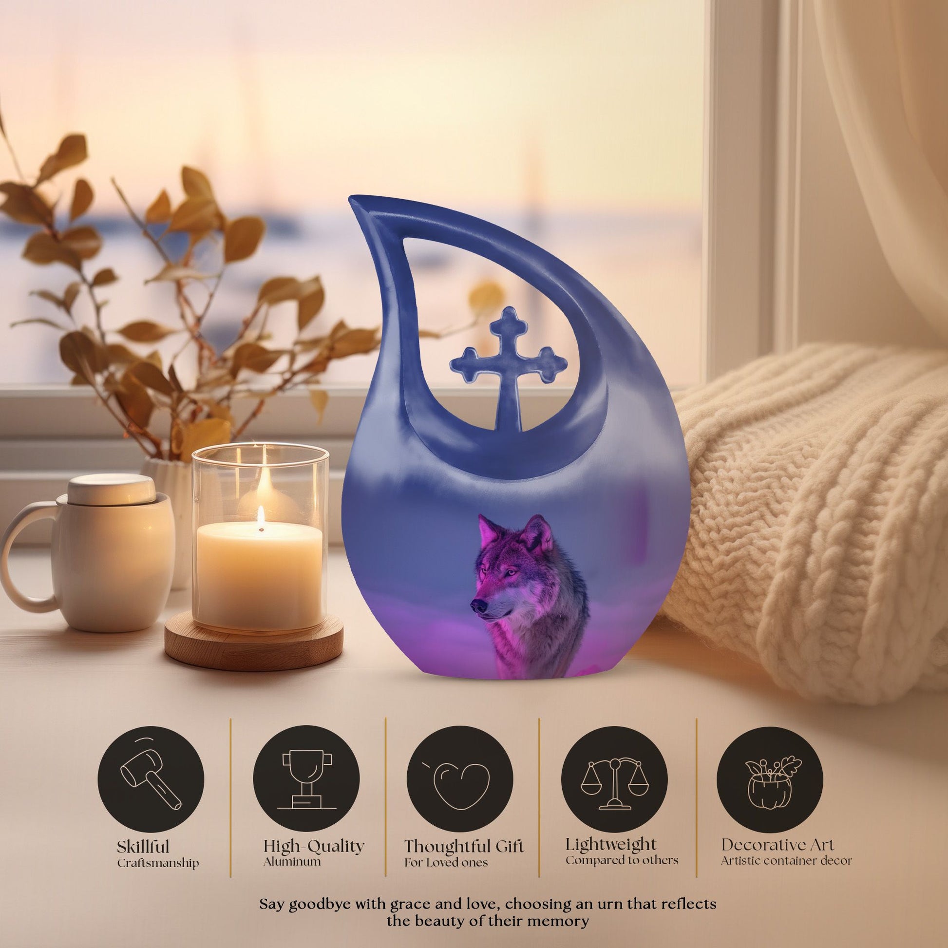 10-inch Arctic Neon Vigil Cross Drop urn,