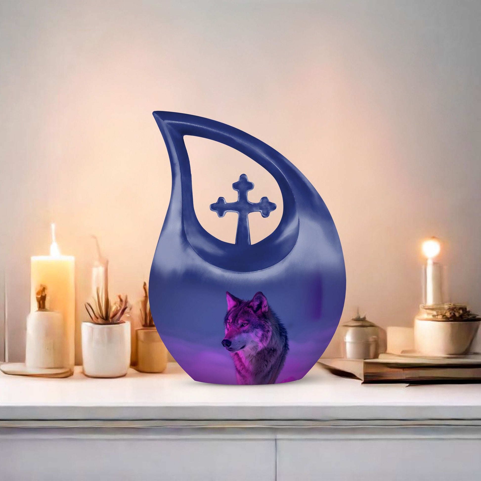 10-inch Arctic Neon Vigil Cross Drop urn,