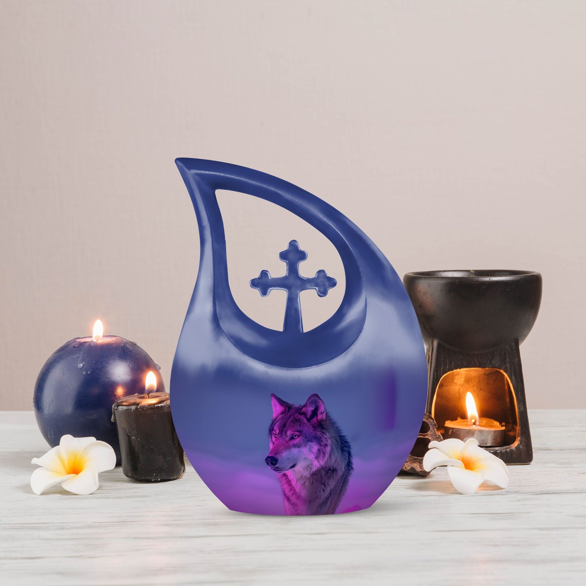 10-inch Arctic Neon Vigil Cross Drop urn,