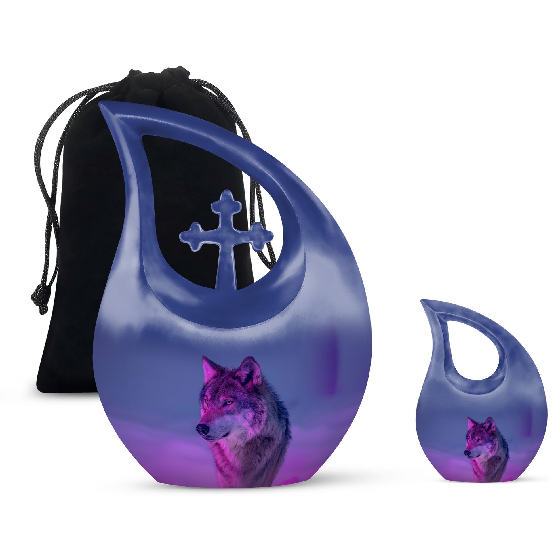Wolf Cremation Urn for Ashes - Purple Wolf Design Memorial Urn