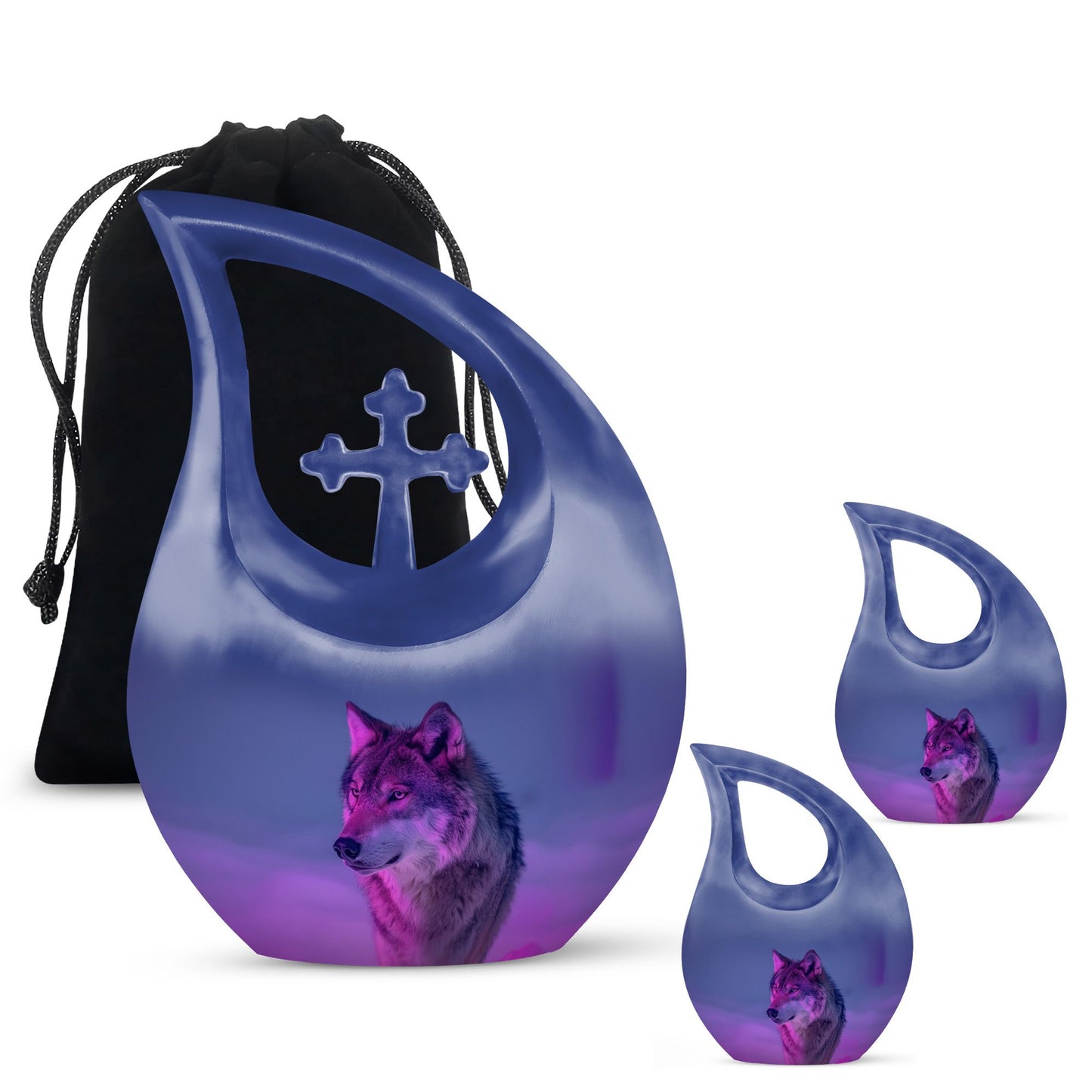 Purple Personalized Wolf Cremation Urn for Human Ashes - 10-inch, 200 cu in - Yatskia