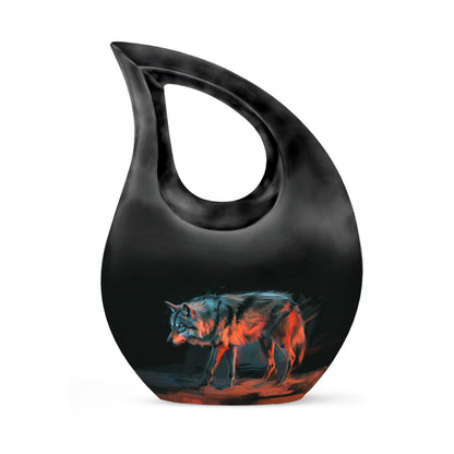 Black Personalized Wolf Cremation Urn for Human Ashes - 10-inch, 200 cu in - Yatskia