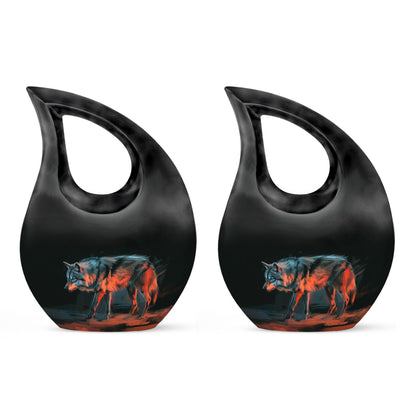 Black Personalized Wolf Cremation Urn for Human Ashes - 10-inch, 200 cu in - Yatskia