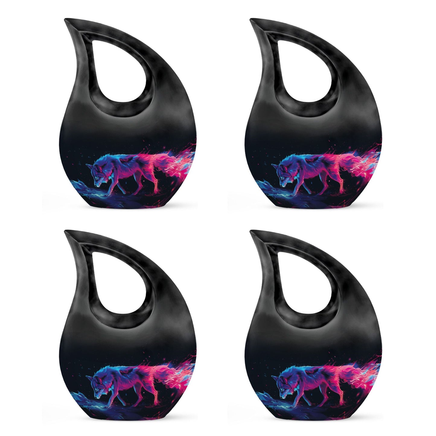 Wolf Urn for Human Ashes, Neon Pink Blue Prowling on Rocks, Cremation Urn