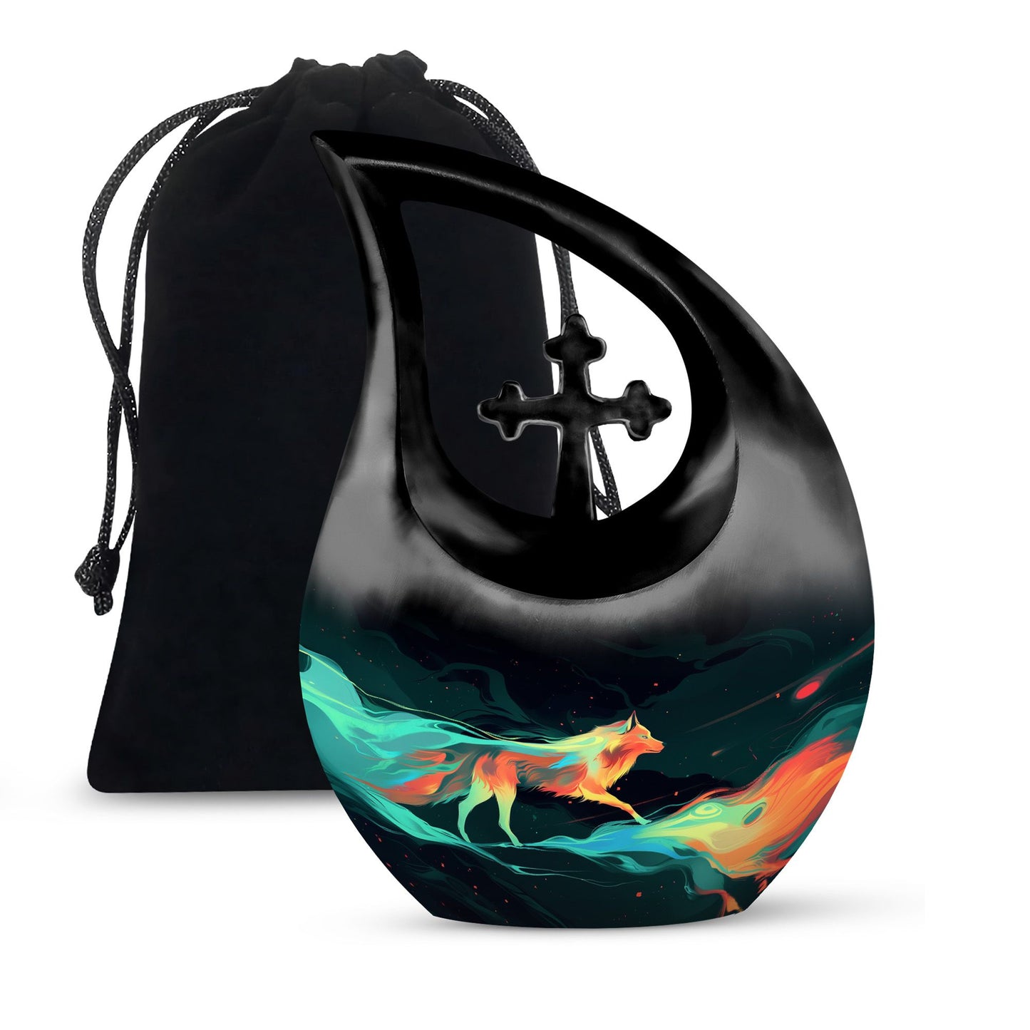 Colorful Personalized Wolf Cremation Urn for Mom - 10-inch, 200 cu in - Yatskia