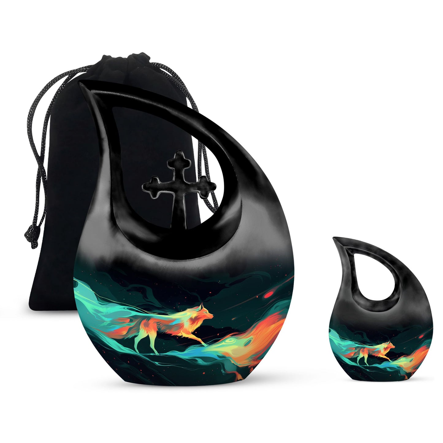 Colorful Personalized Wolf Cremation Urn for Mom - 10-inch, 200 cu in - Yatskia