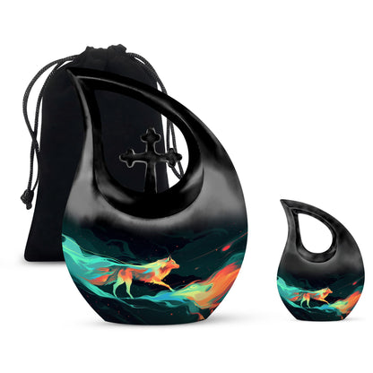 Colorful Personalized Wolf Cremation Urn for Mom - 10-inch, 200 cu in - Yatskia